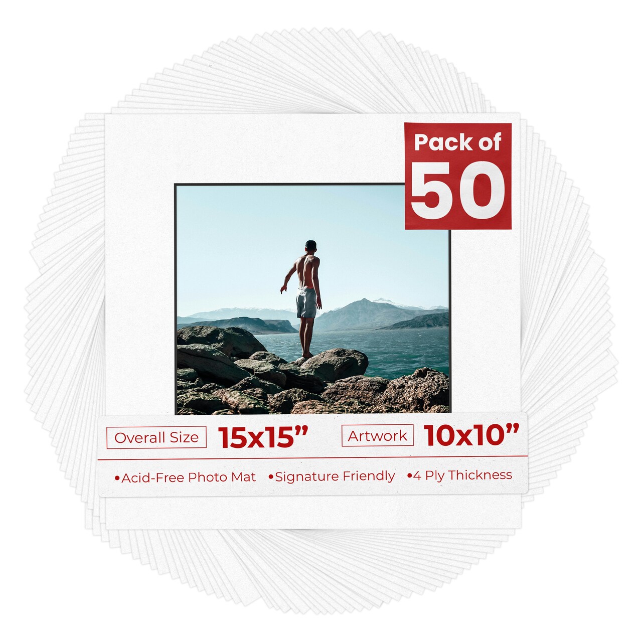 White with Black Core Mat Board for 15x15 Frames - Fits 10x10 Photos